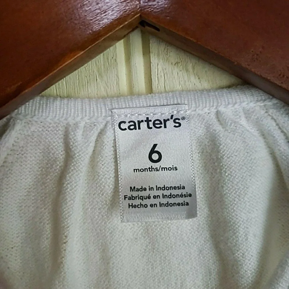 Carter's Cardigan Sweater Girls 3-6 Months White Knit Pockets Button Front